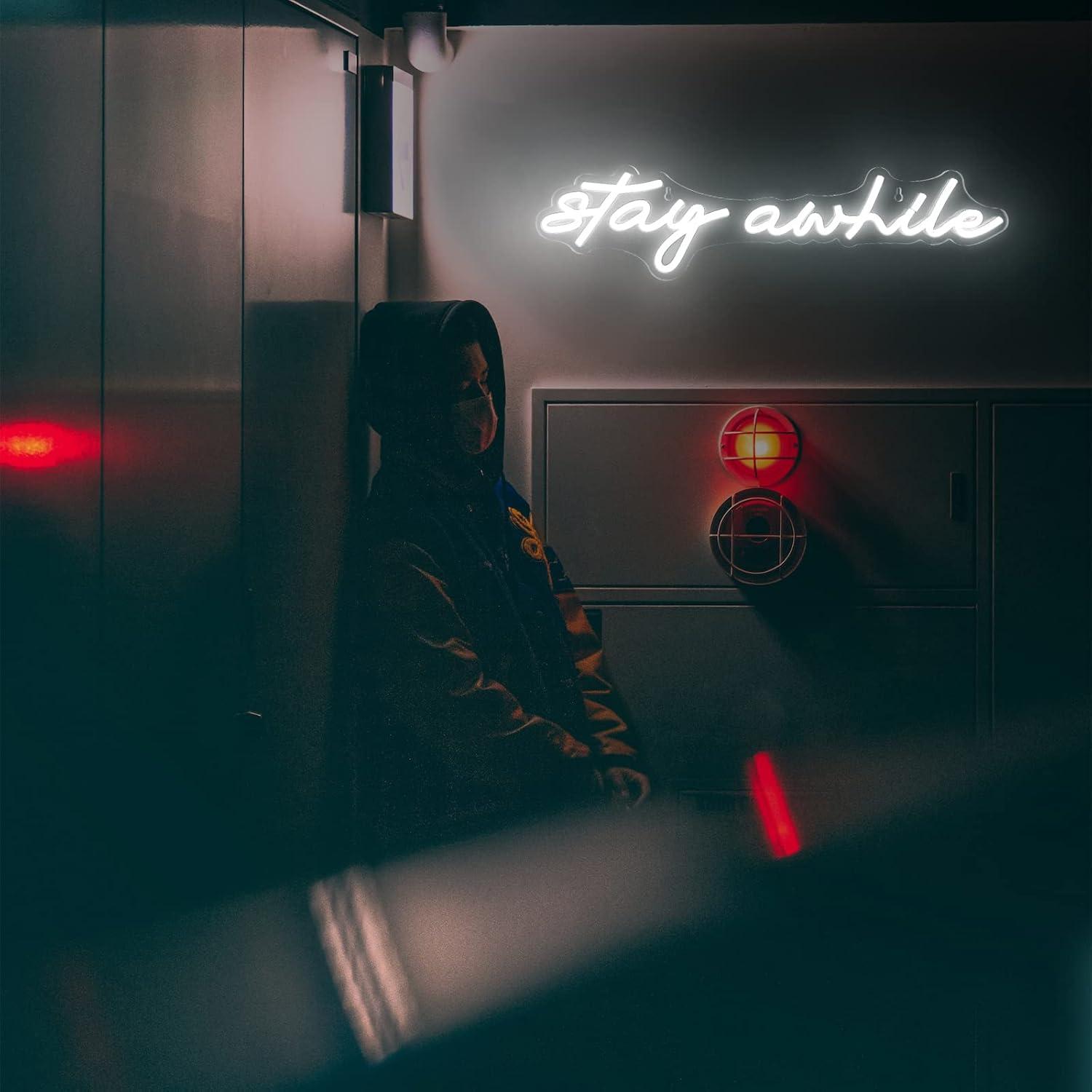 Letreros de Neón 'Stay Awhile' - Led Lighting Wall Decor reseña y precio