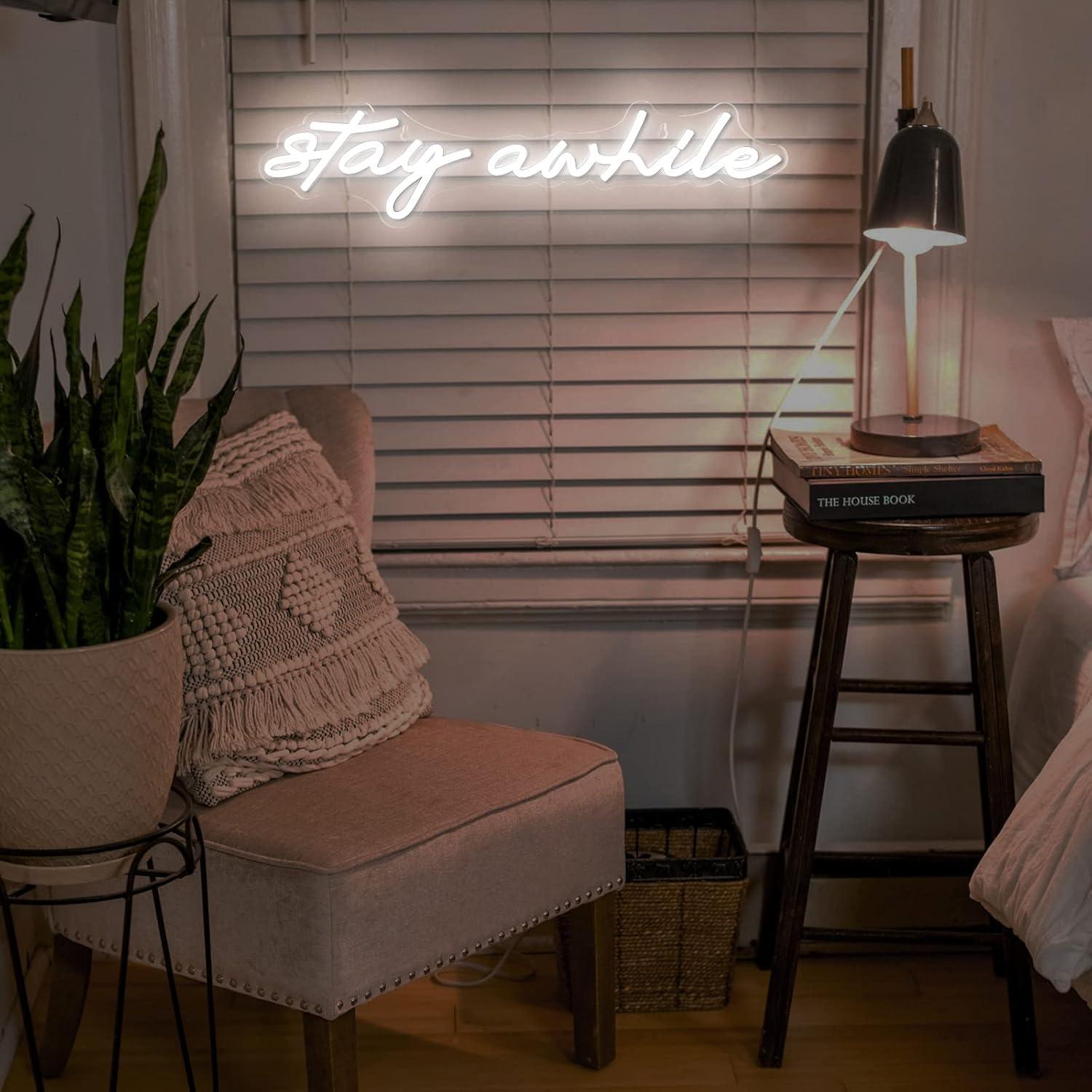 Letreros de Neón 'Stay Awhile' - Led Lighting Wall Decor reseña y precio